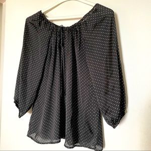 Polka dot drawstring neck top